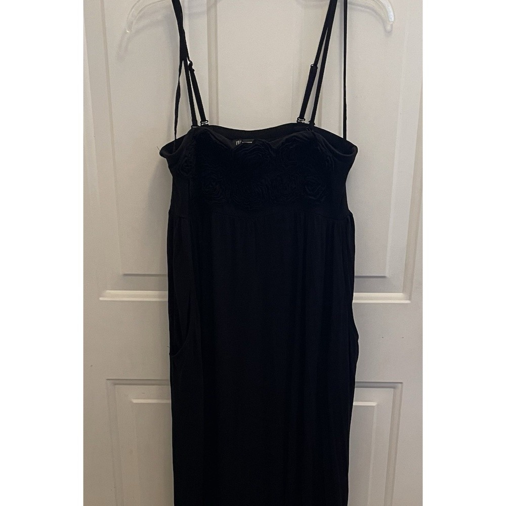 INC International Concepts Black Empire‎ Maxi Dress Womens L Petite Smocked Rose